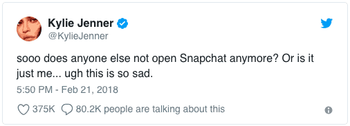 Kylie Jenner tweet about Snapchat's bad consumer experience