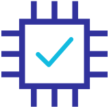 Icon of a compiuter chip with a check mark in the middle