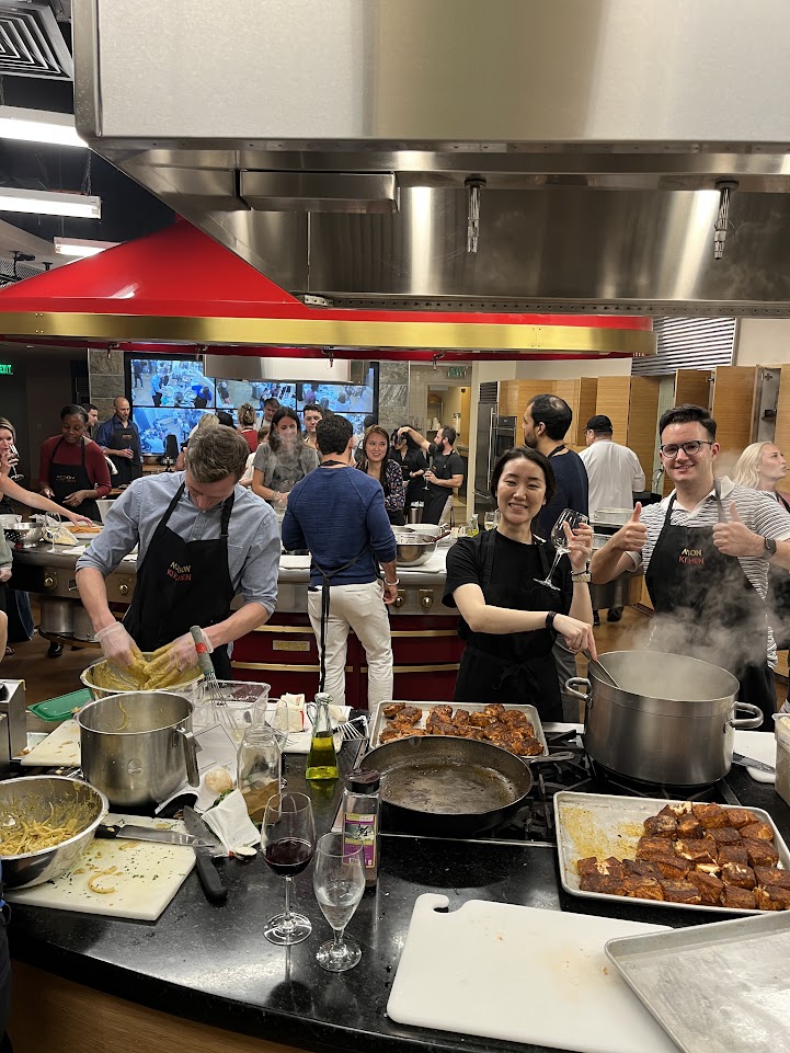Employees concentrated on cooking