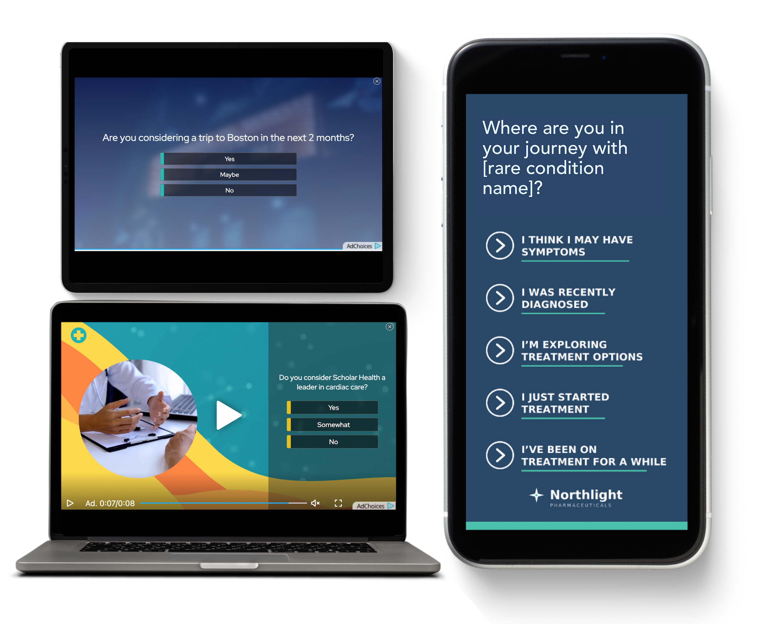 ViralGains Zero-Party Ads Examples on tablet, laptop and mobile